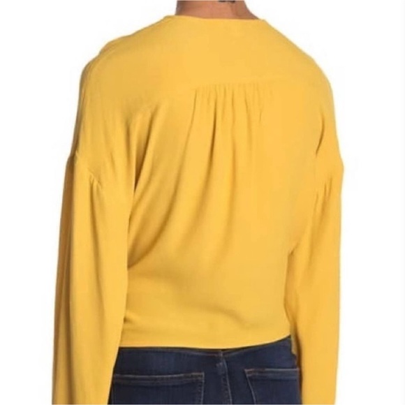 Madewell Shirt Womens XL Raelynn Yellow Wrap Blouse Side Tie Viscose V-Neck - Picture 2 of 16